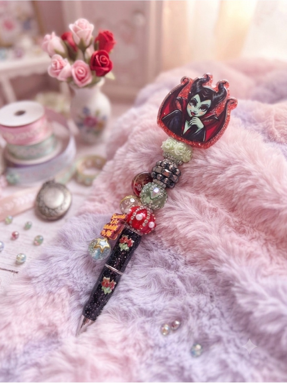 Custom Handcrafted Red & Black Villainess Charm Pen